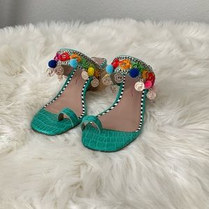 Betsey Johnson Turquoise Pom Pom Heels